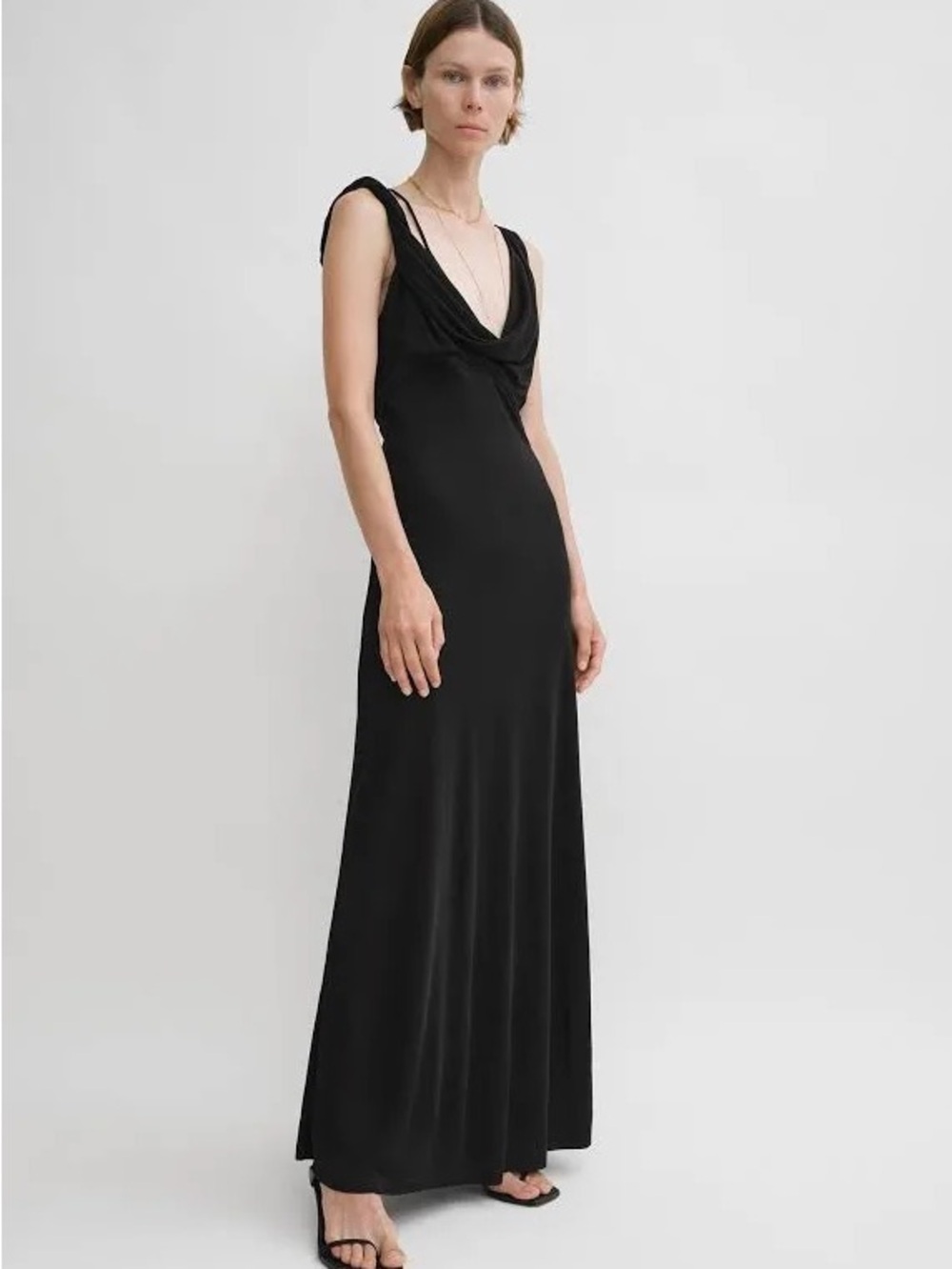 Toteme Twist Drape Maxi Dress Black Gown Cross Over Shoulder Backless Sz M $870